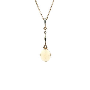 Witgouden hanger met opaal en roosdiamant 14 kt