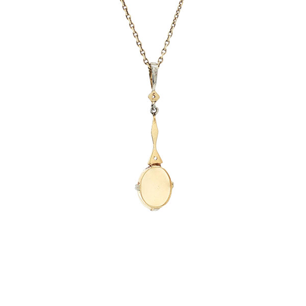 vintage Witgouden vintage hanger met opaal en roosdiamant 14 kt