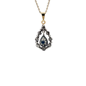 Gold pendant with sapphire and rose diamond 14 kt/925