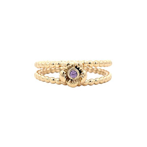 Gold flower ring with sapphire 14 kt