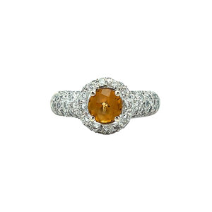 Witgouden ring met citrien en diamant 18 kt