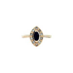 Gold ring with sapphire and zirconia 14 kt