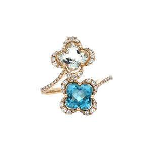 Gouden ring met topaas en prasioliet 14 kt