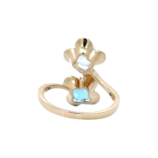 vintage Gouden vintage entourage ring met topaas en prasioliet 14 kt