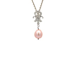White gold pendant with pearl and diamond 18 kt