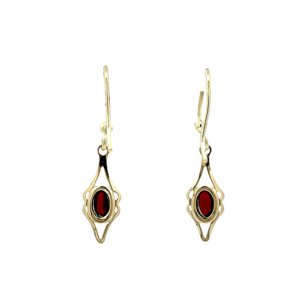 vintage Gouden vintage oorhangers met granaat 14 kt