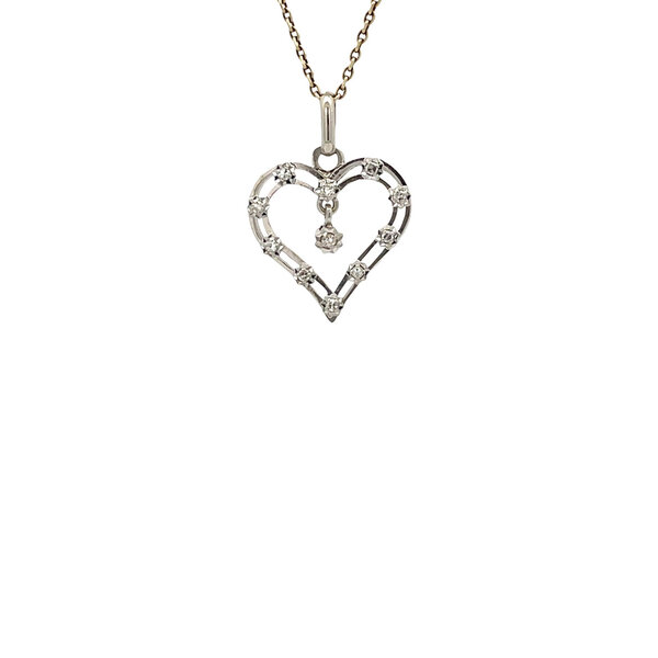vintage White gold vintage heart pendant with diamond 14 kt