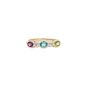 Ring with topaz, amethyst, peridot and diamond 9 kt