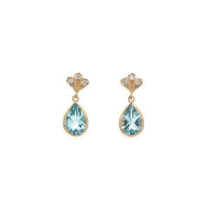 Gold earrings with topaz and diamond 14 kt