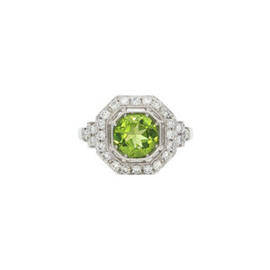 Gold ring with peridot and diamond 14 kt
