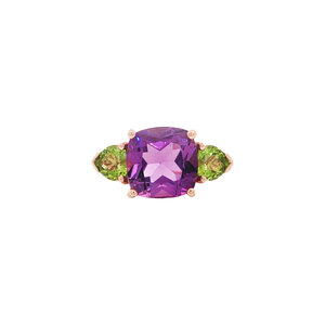 Ring with amethyst and peridot 9 kt