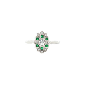 Gold ring with emerald and diamond 14 kt