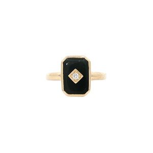 Gold ring with diamond and onyx 14 kt