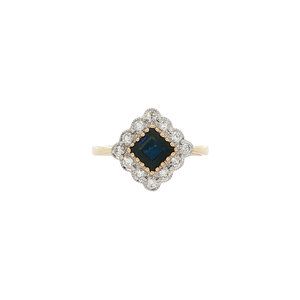 Gold ring with sapphire and diamond 14 kt