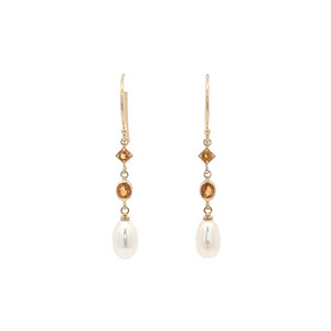 Gold earrings with citrine and pearl 14 kt