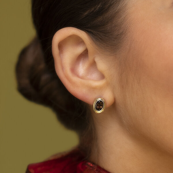 vintage Oorbellen met rookkwarts 9 kt