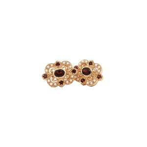 Gold earrings with garnet and pearl 14 kt
