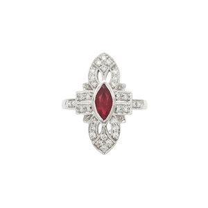 Gold ring with ruby and diamond 14 kt