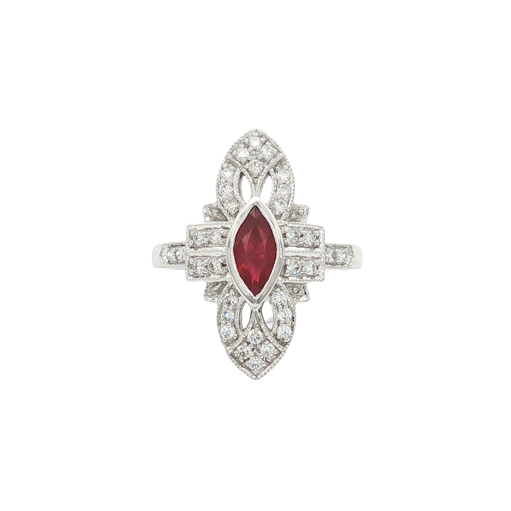 Gold ring with ruby and diamond 14 kt - Vintage Jewellery
