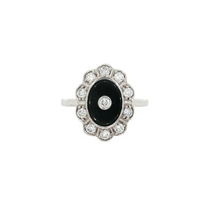 Gouden ring met diamant en onyx 14 kt