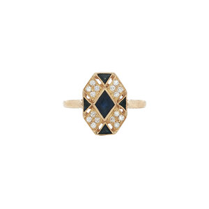 Gouden ring met saffier en diamant 14 kt