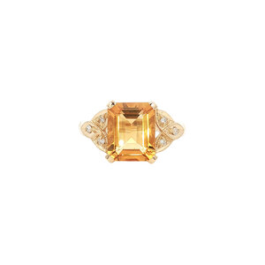 Gold ring with citrine and diamond 14 kt