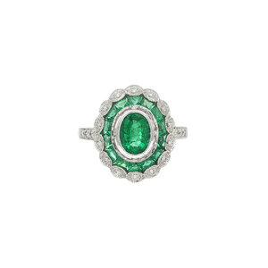 Gold ring with emerald and diamond 14 kt