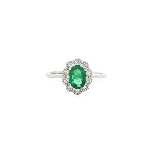 Gold ring with emerald and diamond 14 kt