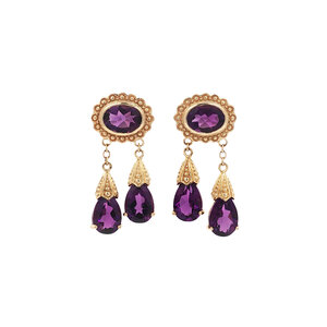 Gold earrings with amethyst 14 kt