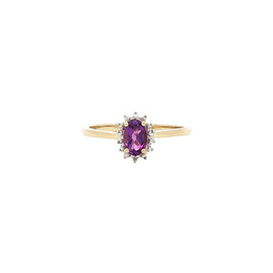 Ring with amethyst and diamond 9 kt