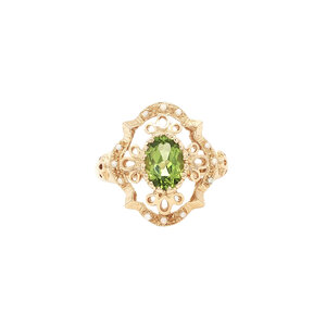 Gold ring with peridot and pearl 14 kt