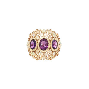 Gold ring with amethyst and opal 14 kt
