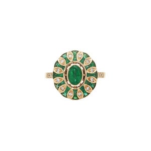 Gold ring with emerald and diamond 14 kt