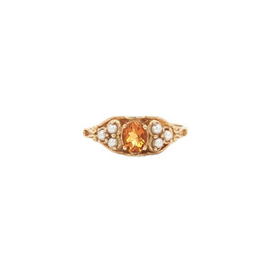 Gold ring with citrine and pearl 14 kt