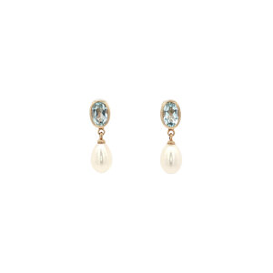 Gold earrings with topaz and pearl 14 kt