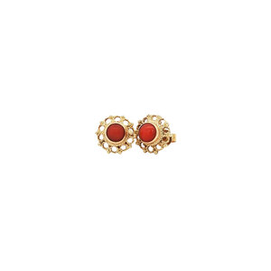 Gold stud earrings with blood coral 14 kt
