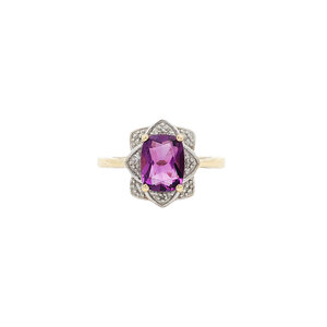 Ring with amethyst and diamond 9 kt