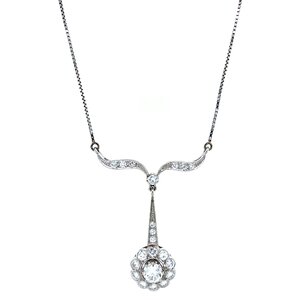 Witgouden collier met diamant 14 kt