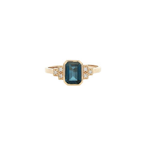 Gold ring with blue topaz and diamond 14 kt