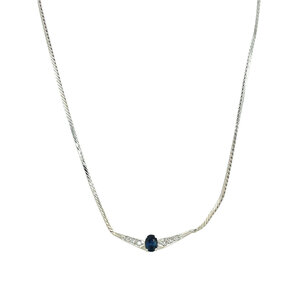 White gold necklace with sapphire and diamond 14 kt