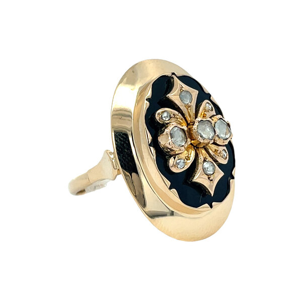 vintage Gouden vintage ring met kleursteen en diamant 14 kt
