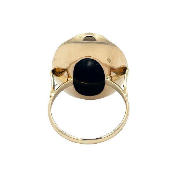 vintage Gouden vintage ring met kleursteen en diamant 14 kt