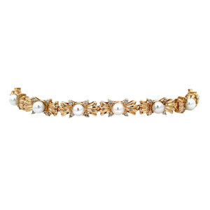 Gouden armband met parel en diamant 14 kt