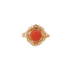 Bicolour gold ring with blood coral 14 kt