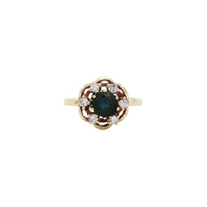 Gold ring with sapphire and diamond 14 kt
