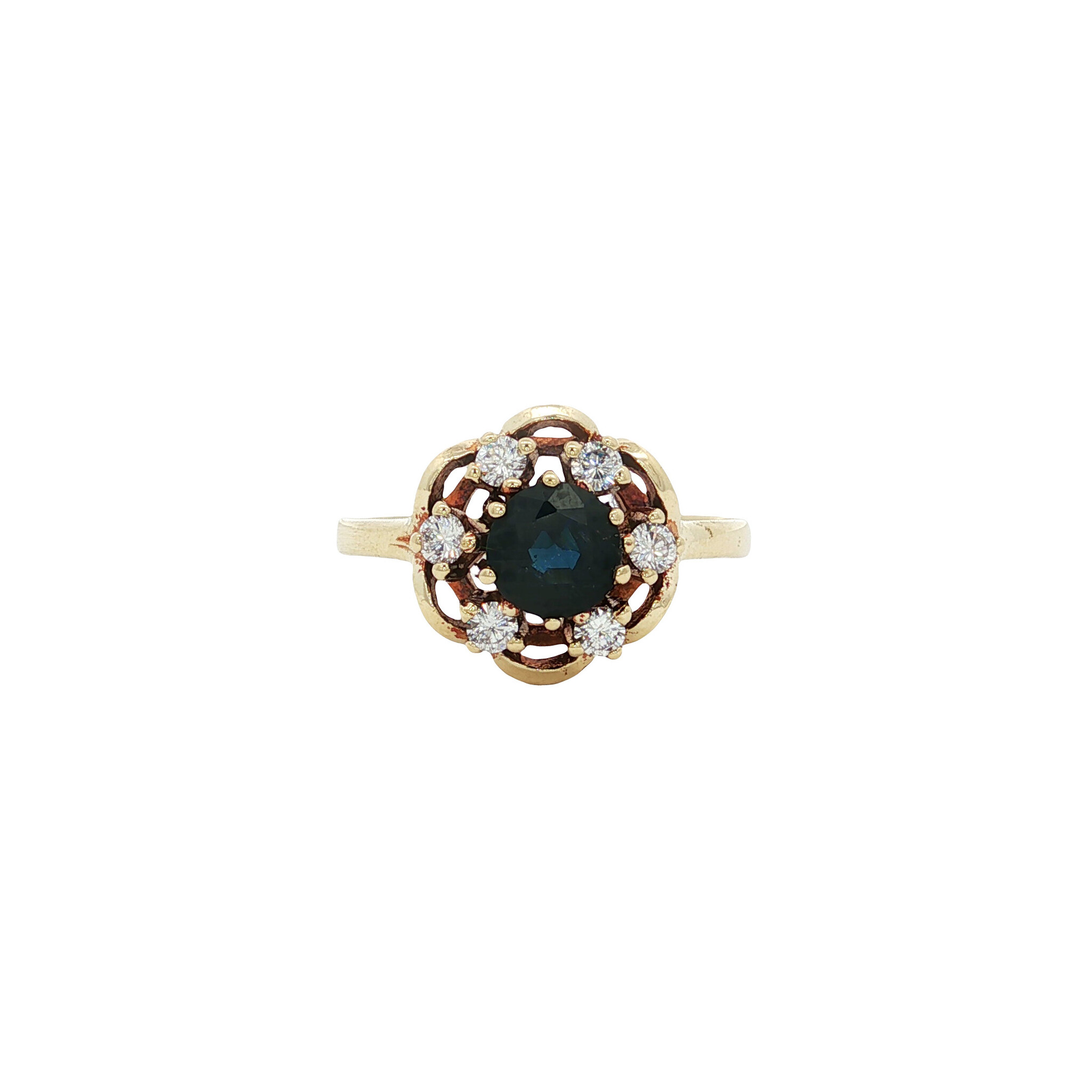 Witgouden entourage ring met saffier en zirkonia 14 krt - Vintage Jewellery, image size:2048x2048
