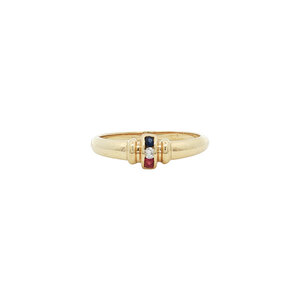 Gold ring with ruby, sapphire and diamond 14 kt