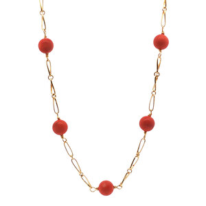 Gouden collier met bloedkoraal 18 kt