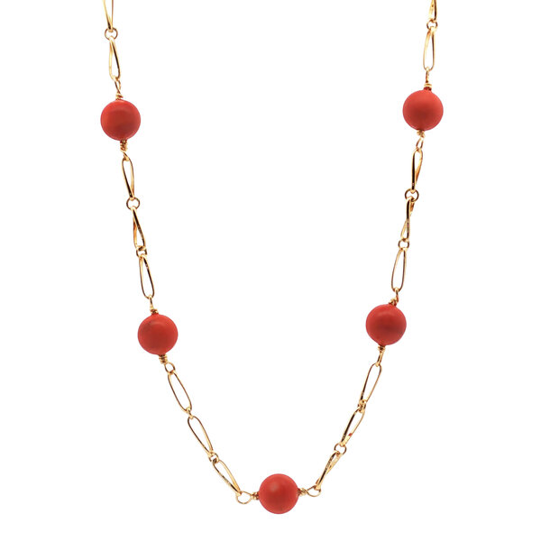 vintage Gold vintage necklace with blood coral 18 kt