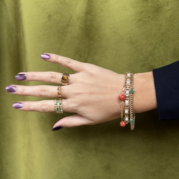 vintage Gouden vintage armband met bloedkoraal 14 kt